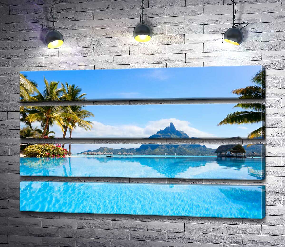 модульная картина Горный хребет острова Бора-Бора (Bora Bora) отражается в бирюзе тропического океана (Модуль №22)