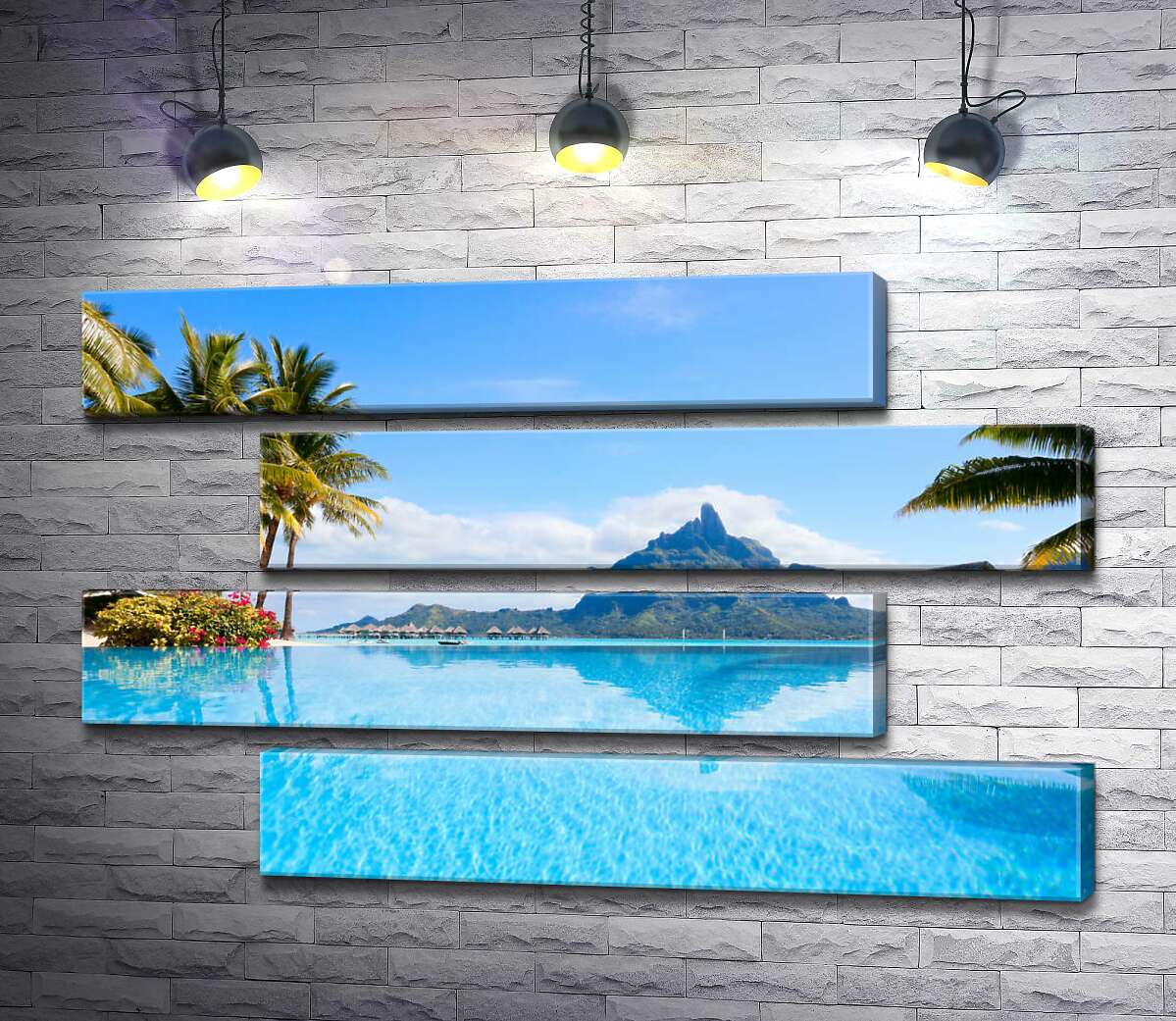 модульна картина Гірський хребет острова Бора-Бора (Bora Bora) відбивається у бірюзі тропічного океану (Модуль №23)