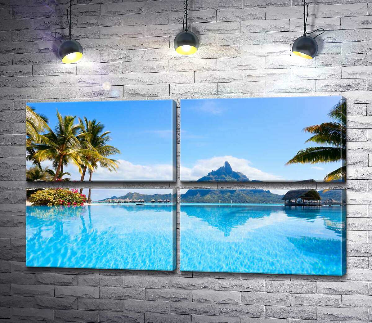 модульна картина Гірський хребет острова Бора-Бора (Bora Bora) відбивається у бірюзі тропічного океану (Модуль №25)