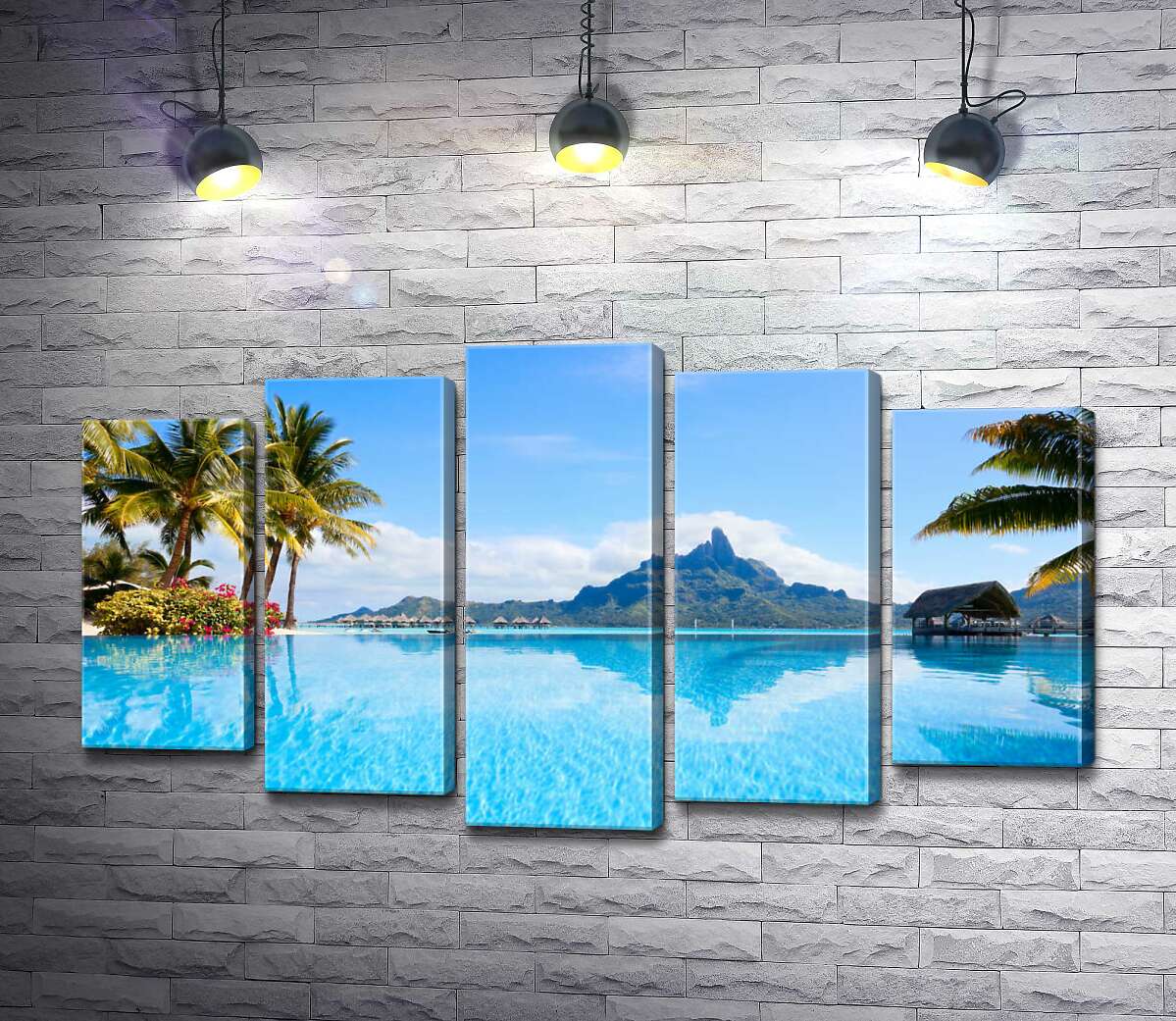 модульная картина Горный хребет острова Бора-Бора (Bora Bora) отражается в бирюзе тропического океана (Модуль №4)