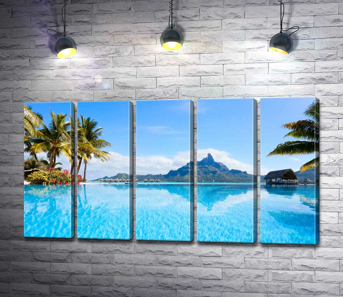 модульная картина Горный хребет острова Бора-Бора (Bora Bora) отражается в бирюзе тропического океана (Модуль №26)