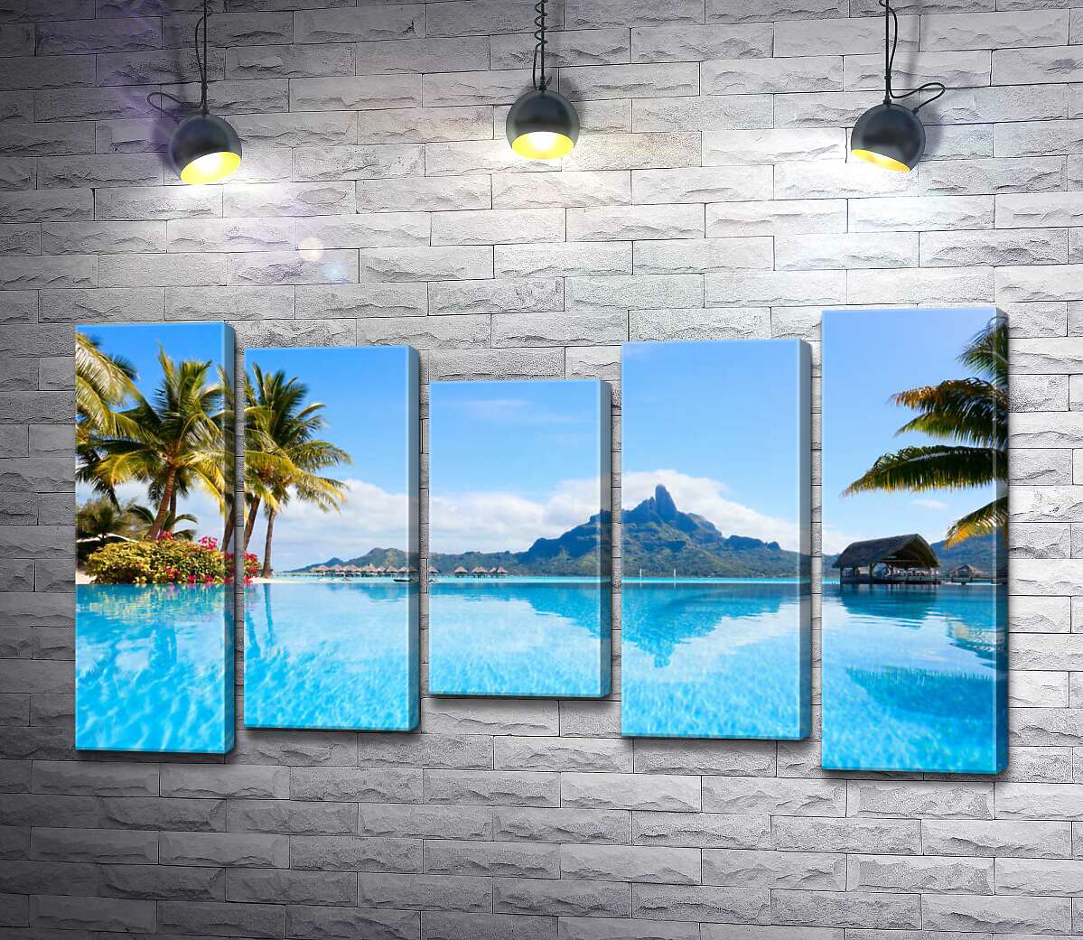 модульна картина Гірський хребет острова Бора-Бора (Bora Bora) відбивається у бірюзі тропічного океану (Модуль №27)