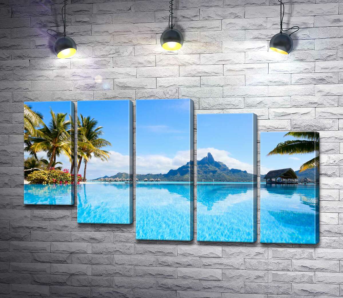 модульная картина Горный хребет острова Бора-Бора (Bora Bora) отражается в бирюзе тропического океана (Модуль №28)