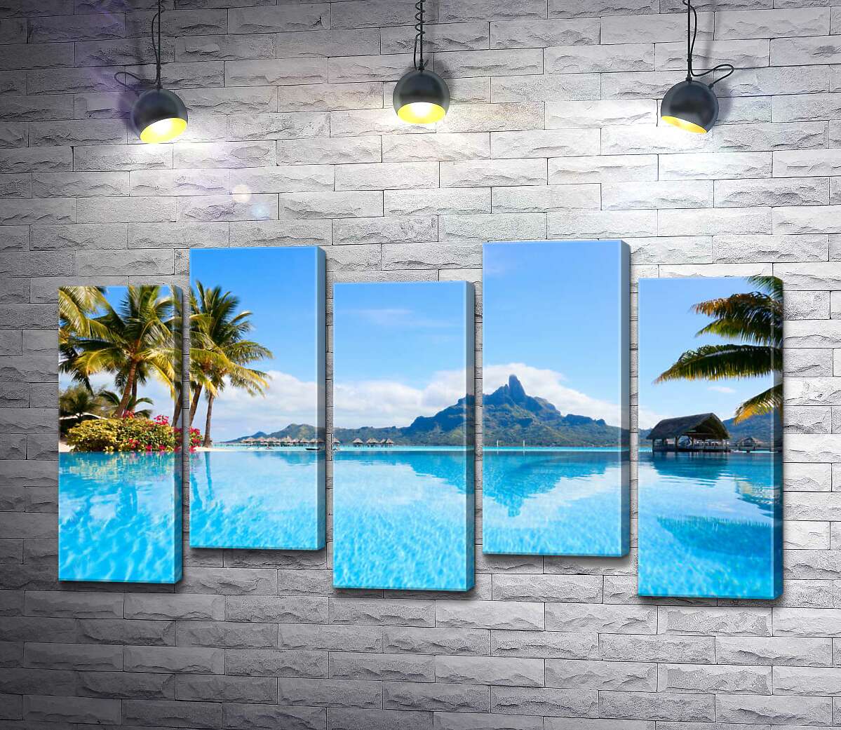 модульная картина Горный хребет острова Бора-Бора (Bora Bora) отражается в бирюзе тропического океана (Модуль №30)