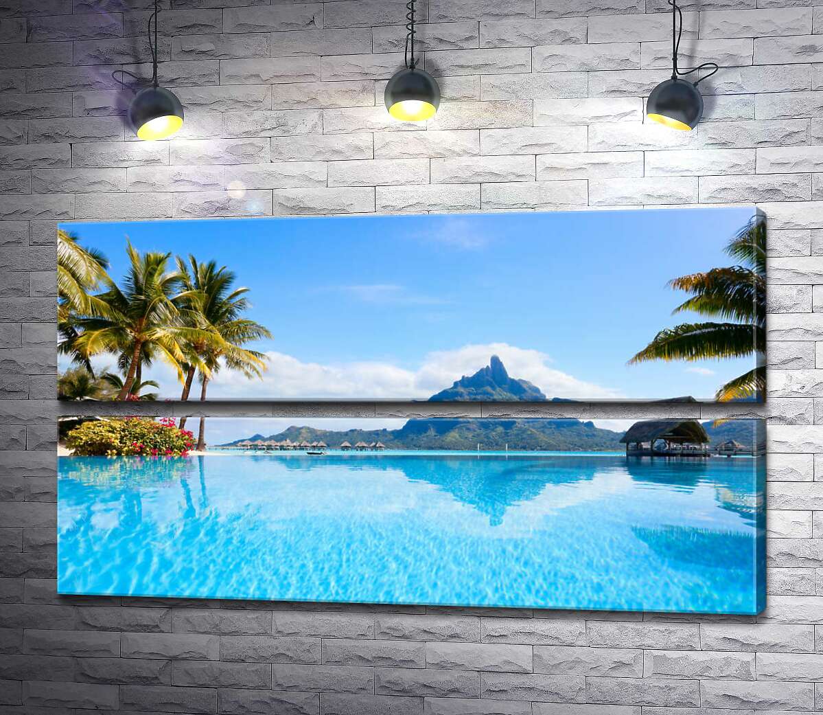 модульная картина Горный хребет острова Бора-Бора (Bora Bora) отражается в бирюзе тропического океана (Модуль №7)