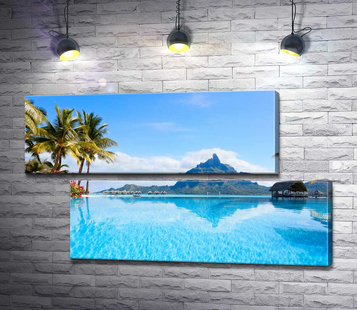 модульна картина Гірський хребет острова Бора-Бора (Bora Bora) відбивається у бірюзі тропічного океану (Модуль №8)