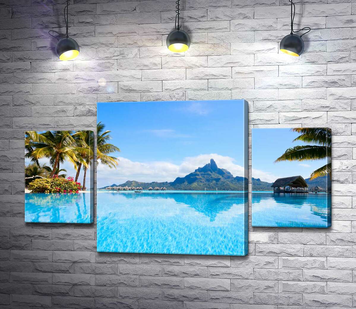 модульная картина Горный хребет острова Бора-Бора (Bora Bora) отражается в бирюзе тропического океана (Модуль №5)
