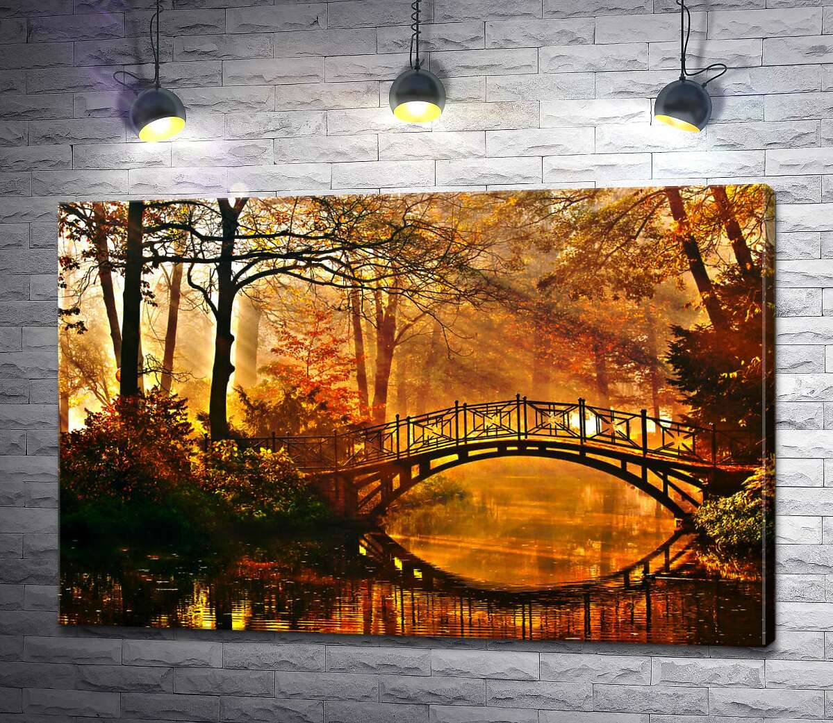 картина Изысканный мост соединяет берега в осеннем лесу
