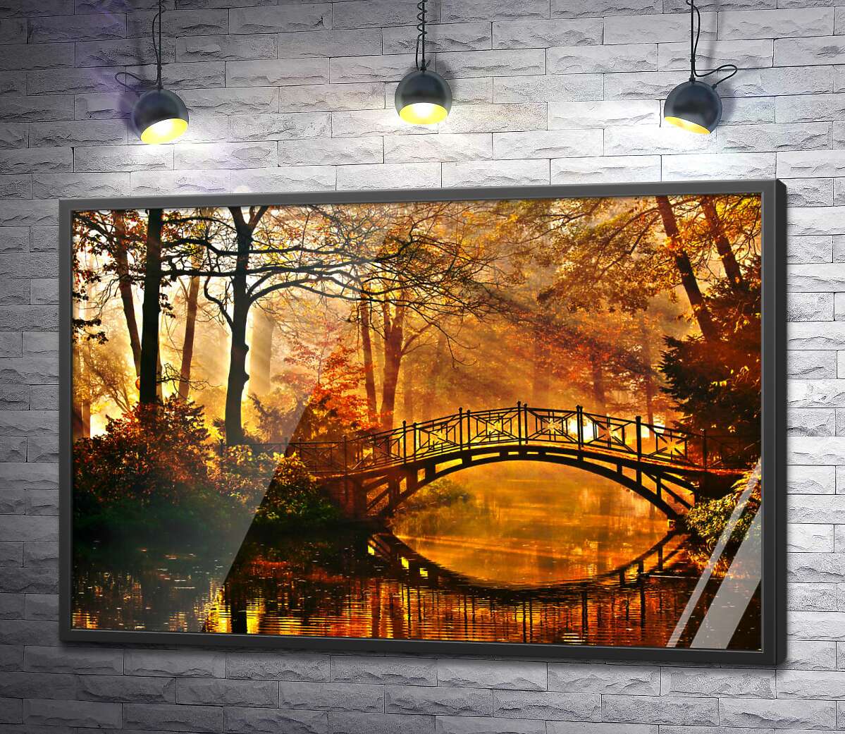 постер Изысканный мост соединяет берега в осеннем лесу