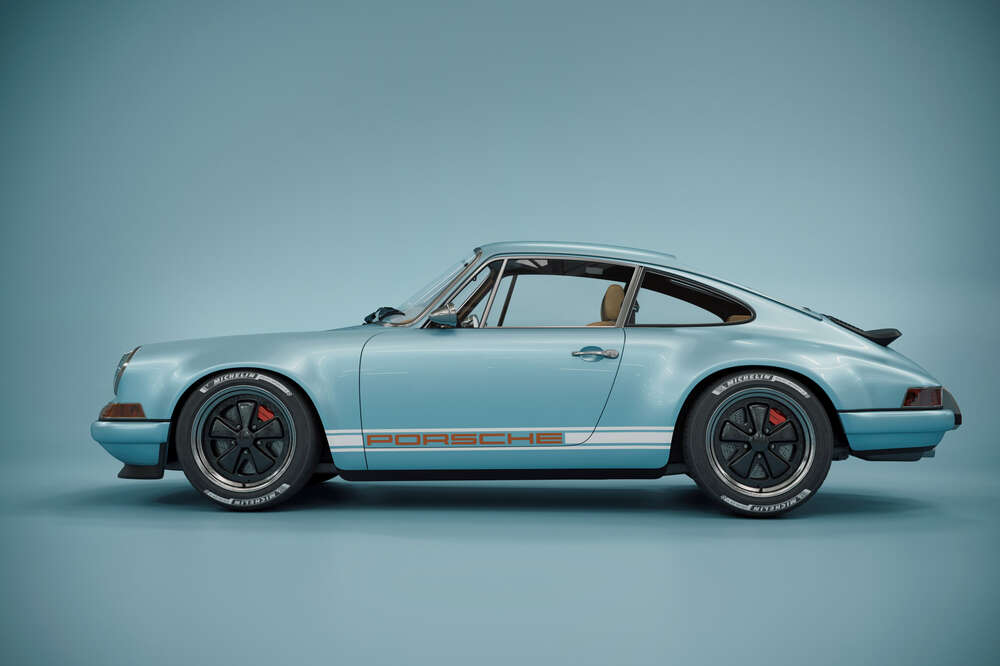 картина-постер Блакитний гоночний автомобіль Porsche 911 Carrera RSR