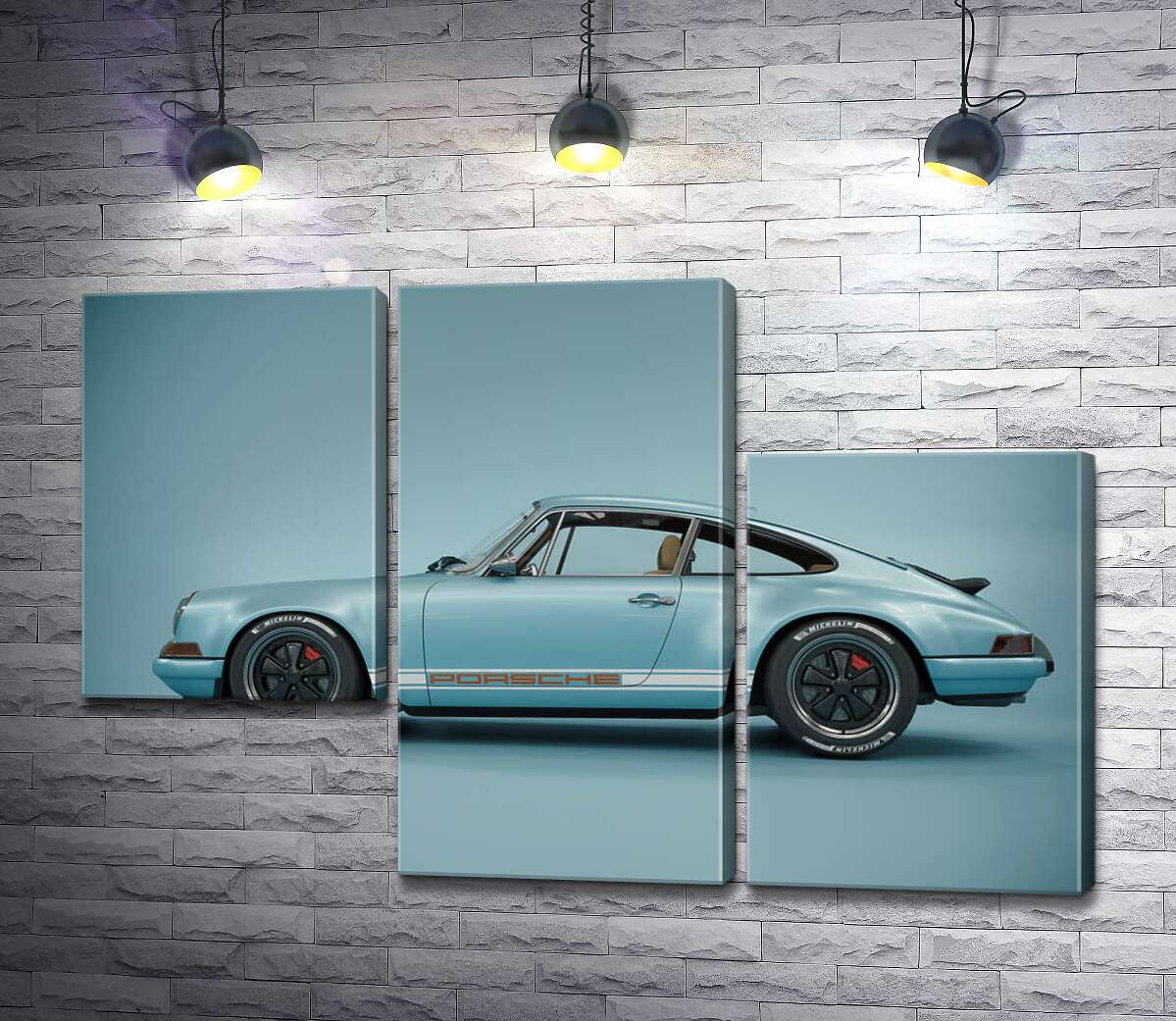 модульная картина Голубой гоночный автомобиль Porsche 911 Carrera RSR (Модуль №13)