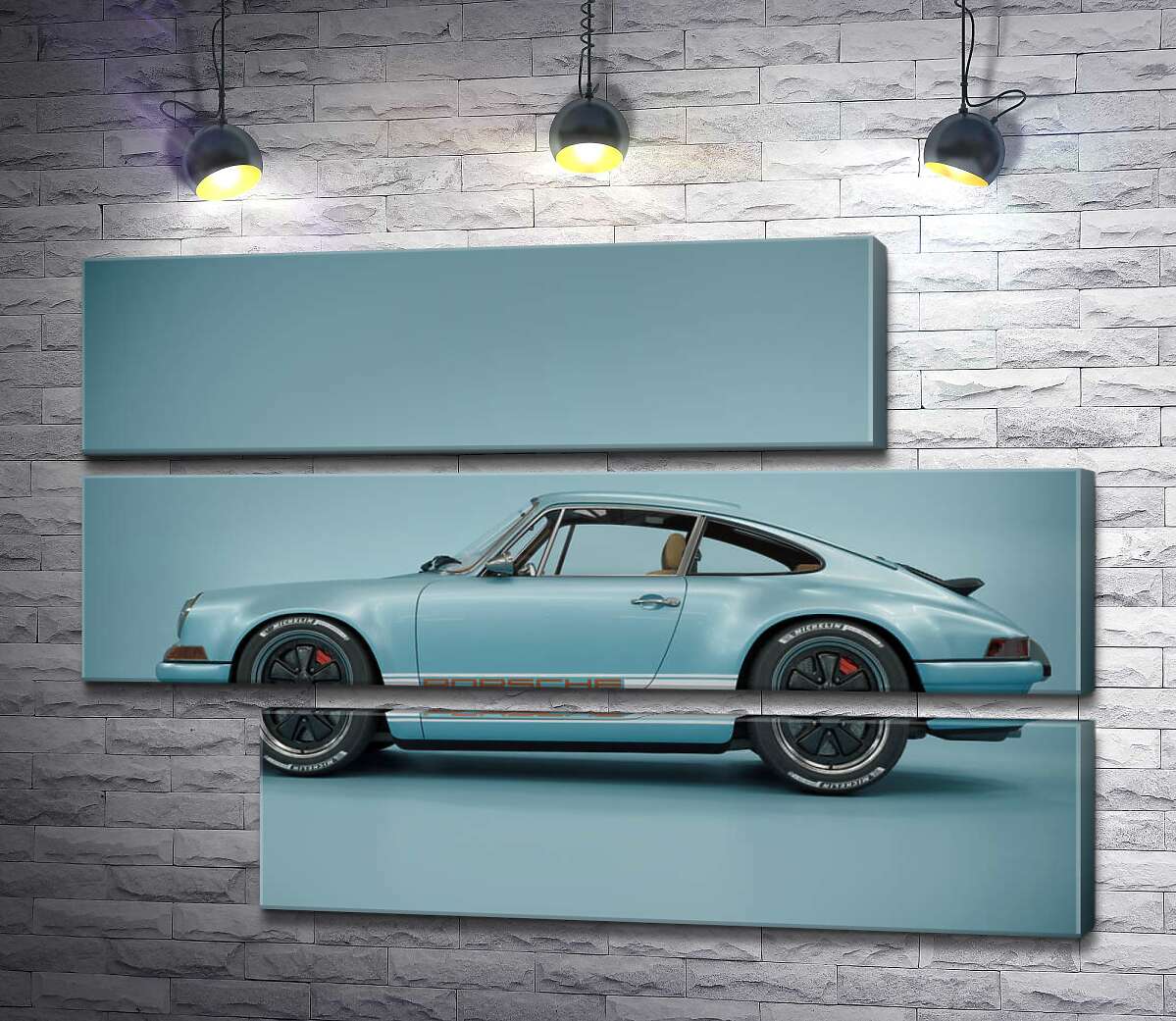 модульна картина Блакитний гоночний автомобіль Porsche 911 Carrera RSR (Модуль №16)