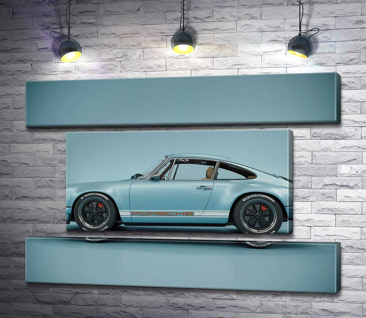 модульна картина Блакитний гоночний автомобіль Porsche 911 Carrera RSR (Модуль №18)