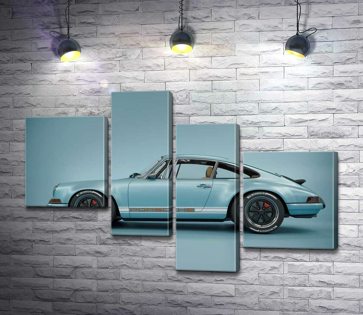 модульная картина Голубой гоночный автомобиль Porsche 911 Carrera RSR (Модуль №21)