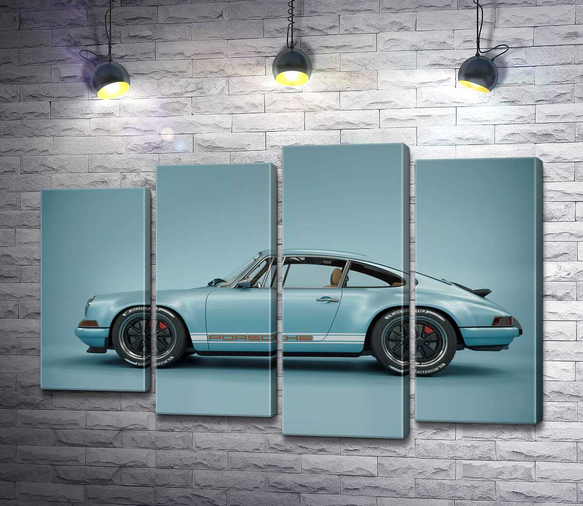 модульная картина Голубой гоночный автомобиль Porsche 911 Carrera RSR (Модуль №3)
