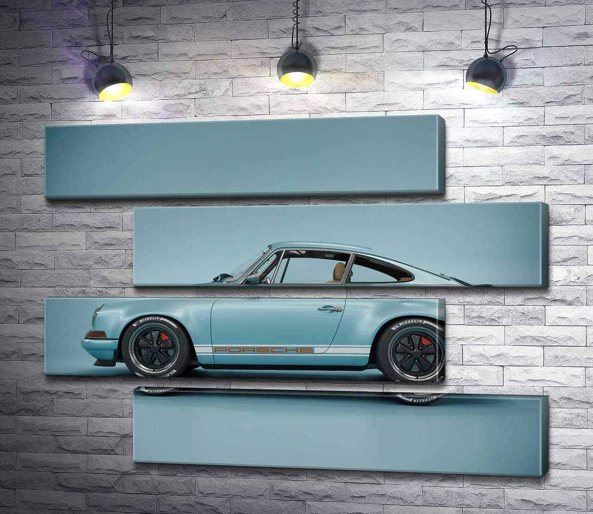 модульна картина Блакитний гоночний автомобіль Porsche 911 Carrera RSR (Модуль №23)