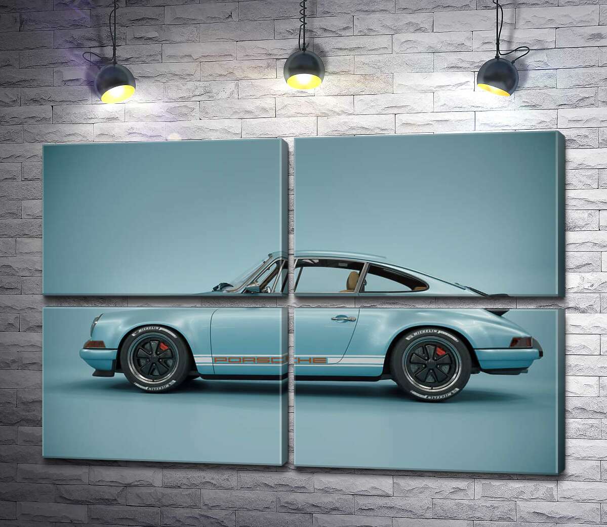 модульна картина Блакитний гоночний автомобіль Porsche 911 Carrera RSR (Модуль №25)