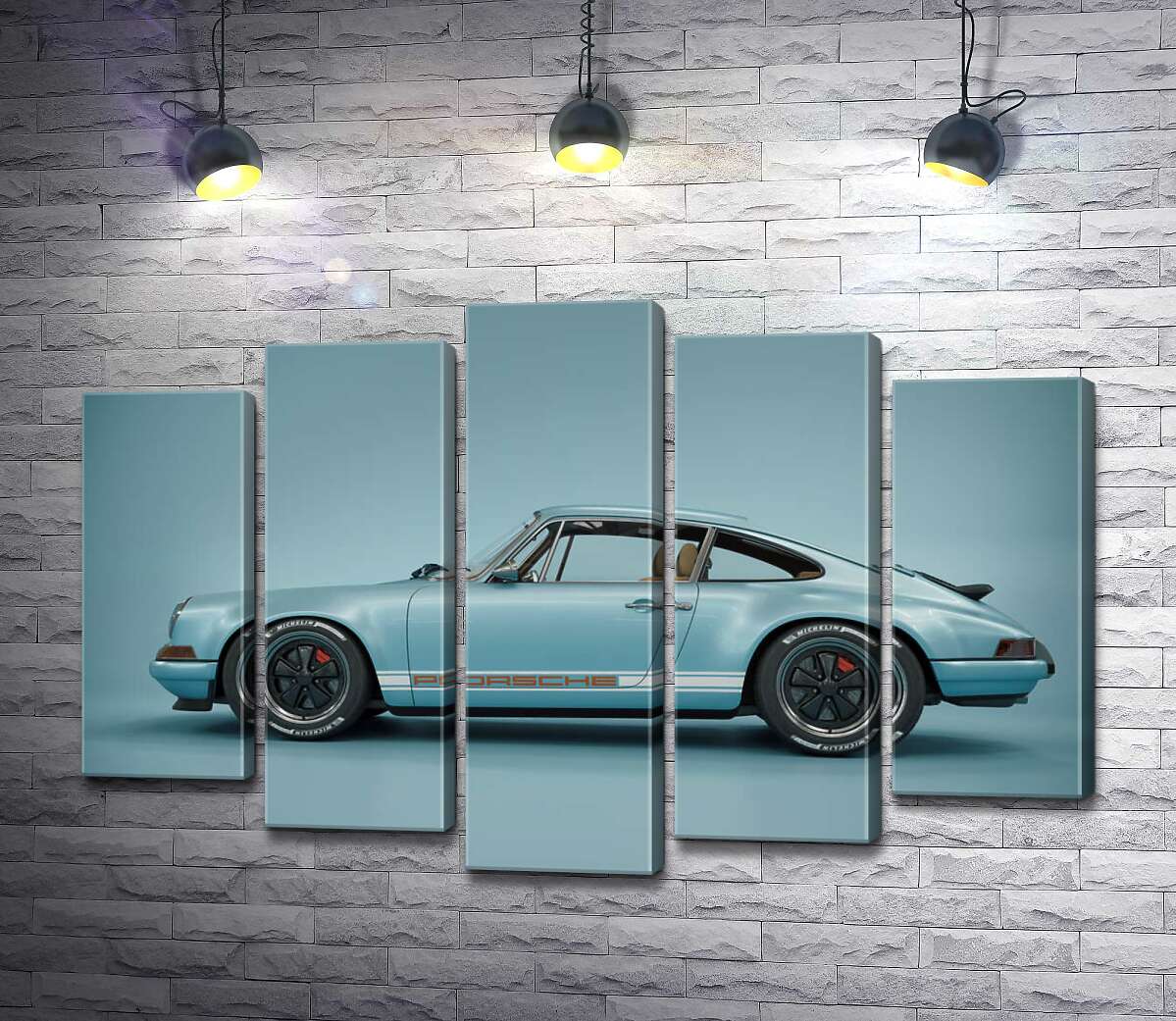 модульна картина Блакитний гоночний автомобіль Porsche 911 Carrera RSR (Модуль №4)