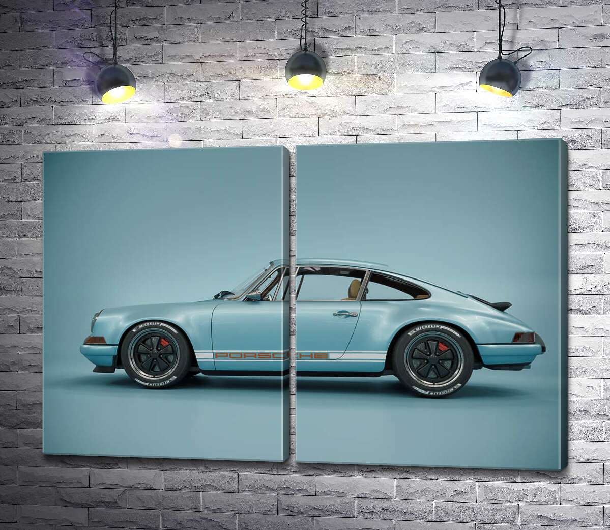модульна картина Блакитний гоночний автомобіль Porsche 911 Carrera RSR