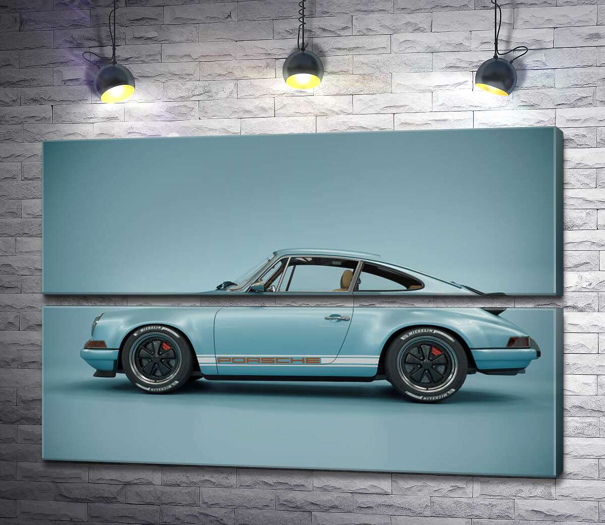 модульная картина Голубой гоночный автомобиль Porsche 911 Carrera RSR (Модуль №7)