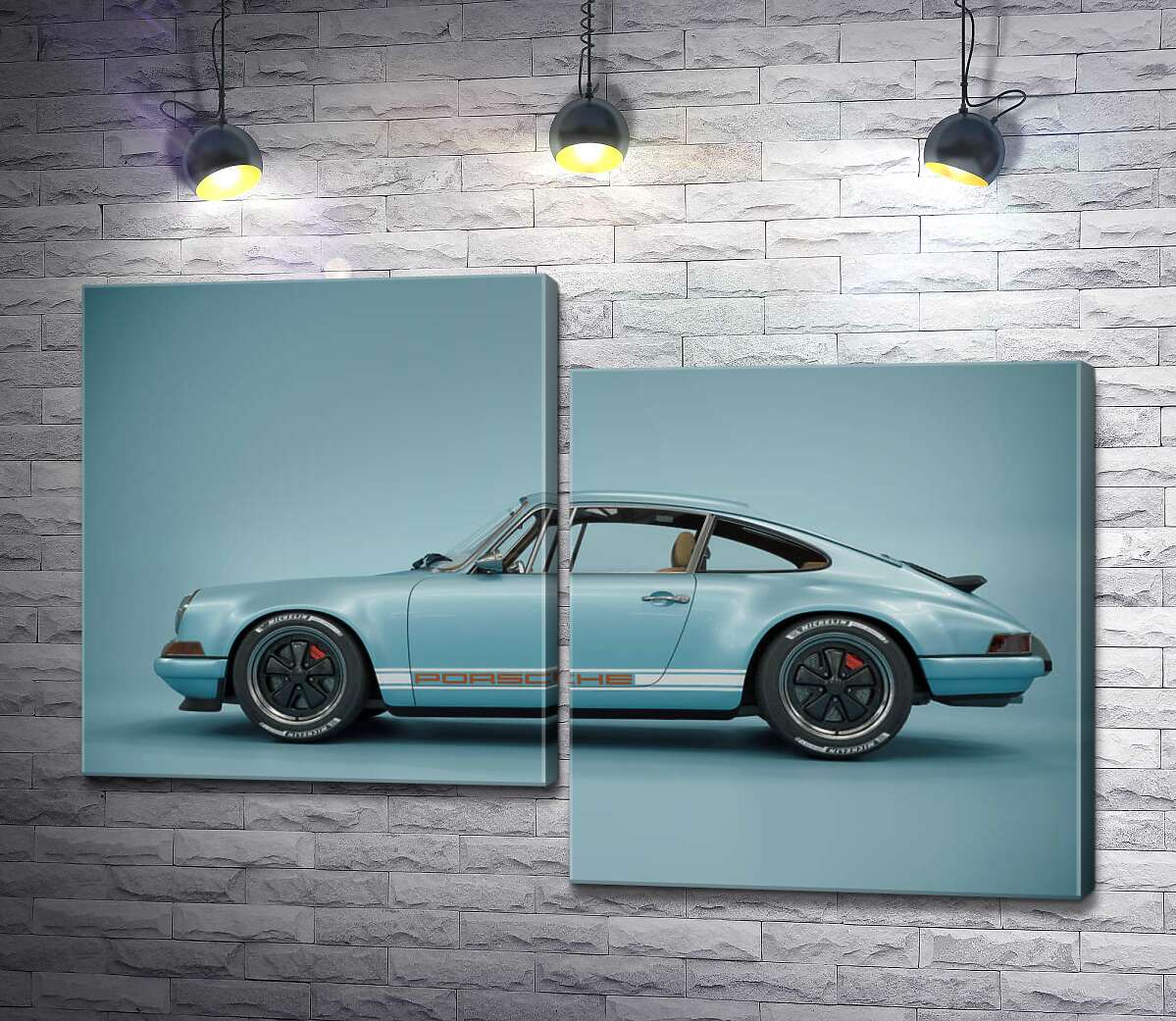 модульная картина Голубой гоночный автомобиль Porsche 911 Carrera RSR (Модуль №9)