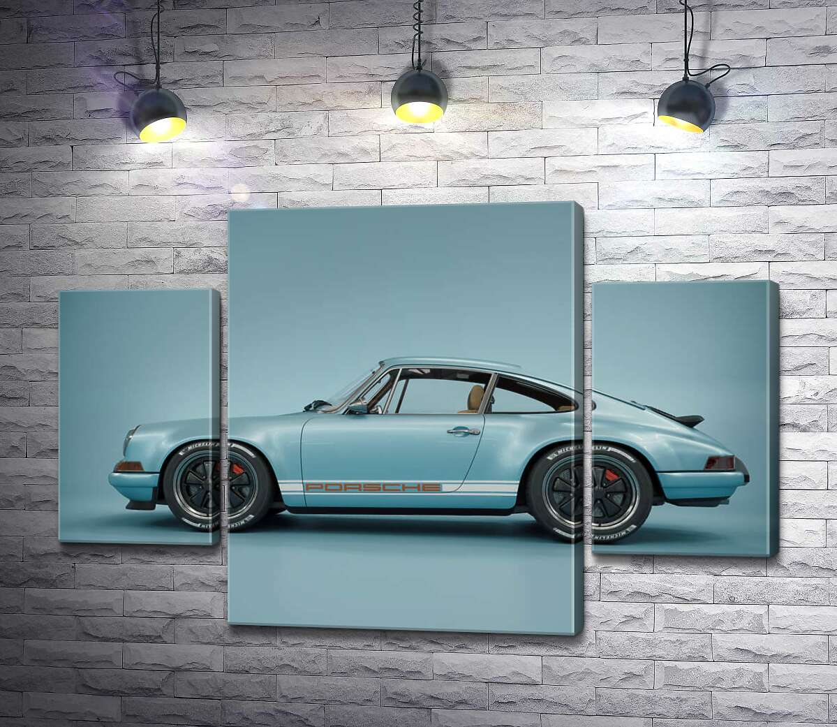 модульна картина Блакитний гоночний автомобіль Porsche 911 Carrera RSR (Модуль №5)