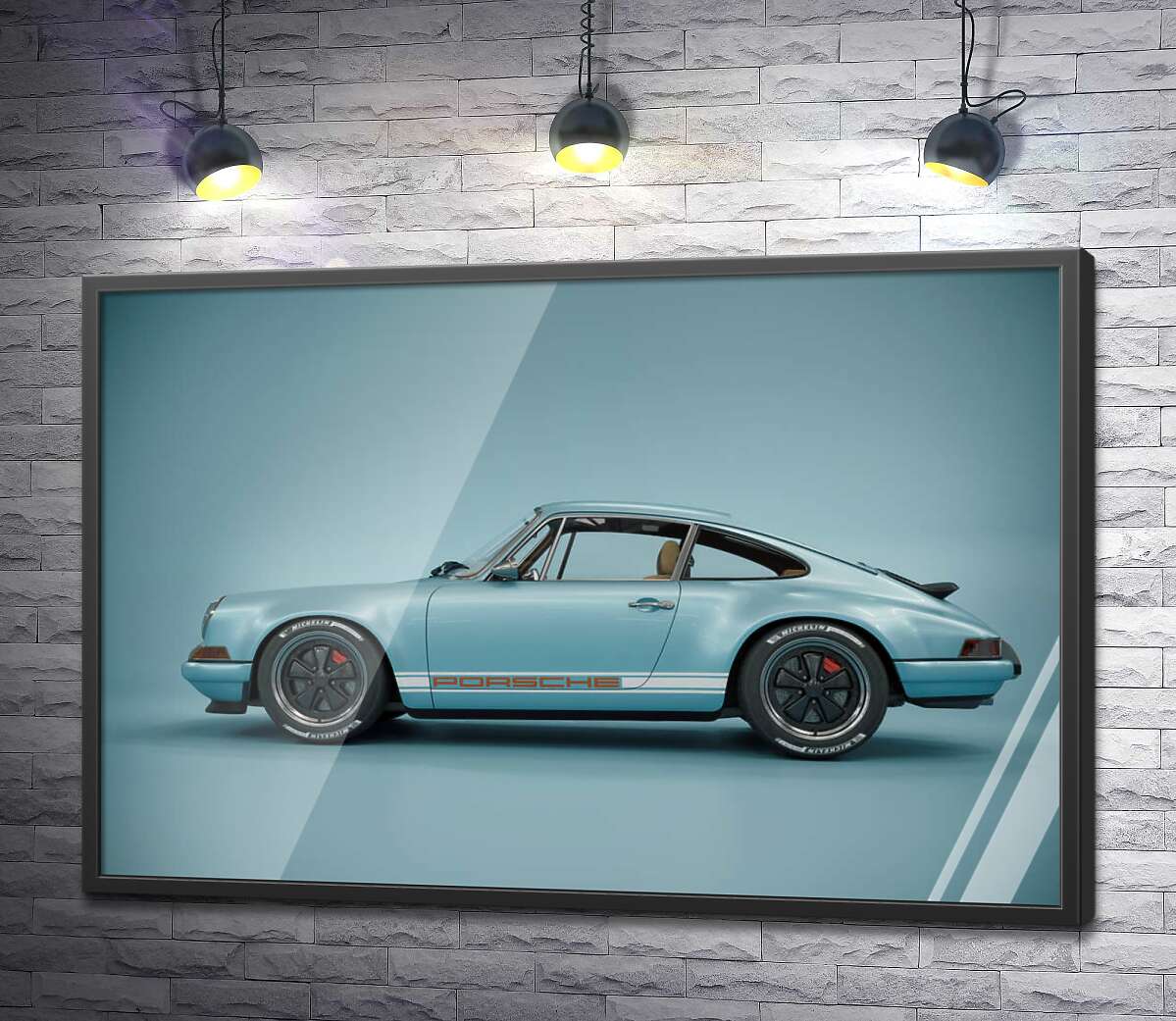 постер Голубой гоночный автомобиль Porsche 911 Carrera RSR