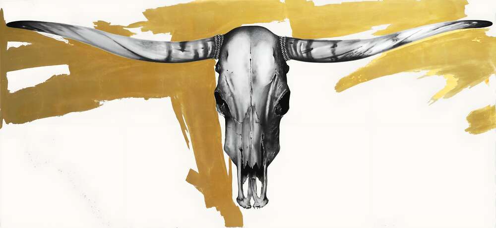 картина-постер Череп быка на золотом фоне