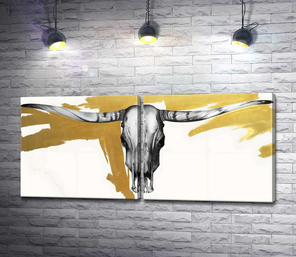 модульная картина Череп быка на золотом фоне
