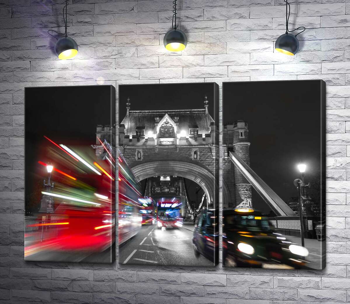 модульная картина Автомобили мчатся по ночному Тауэрскому мосту (Tower Bridge) (Модуль №2)