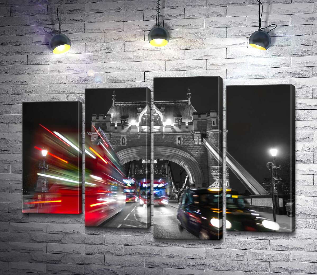модульна картина Автомобілі мчать по нічному Тауерському мосту (Tower Bridge) (Модуль №3)