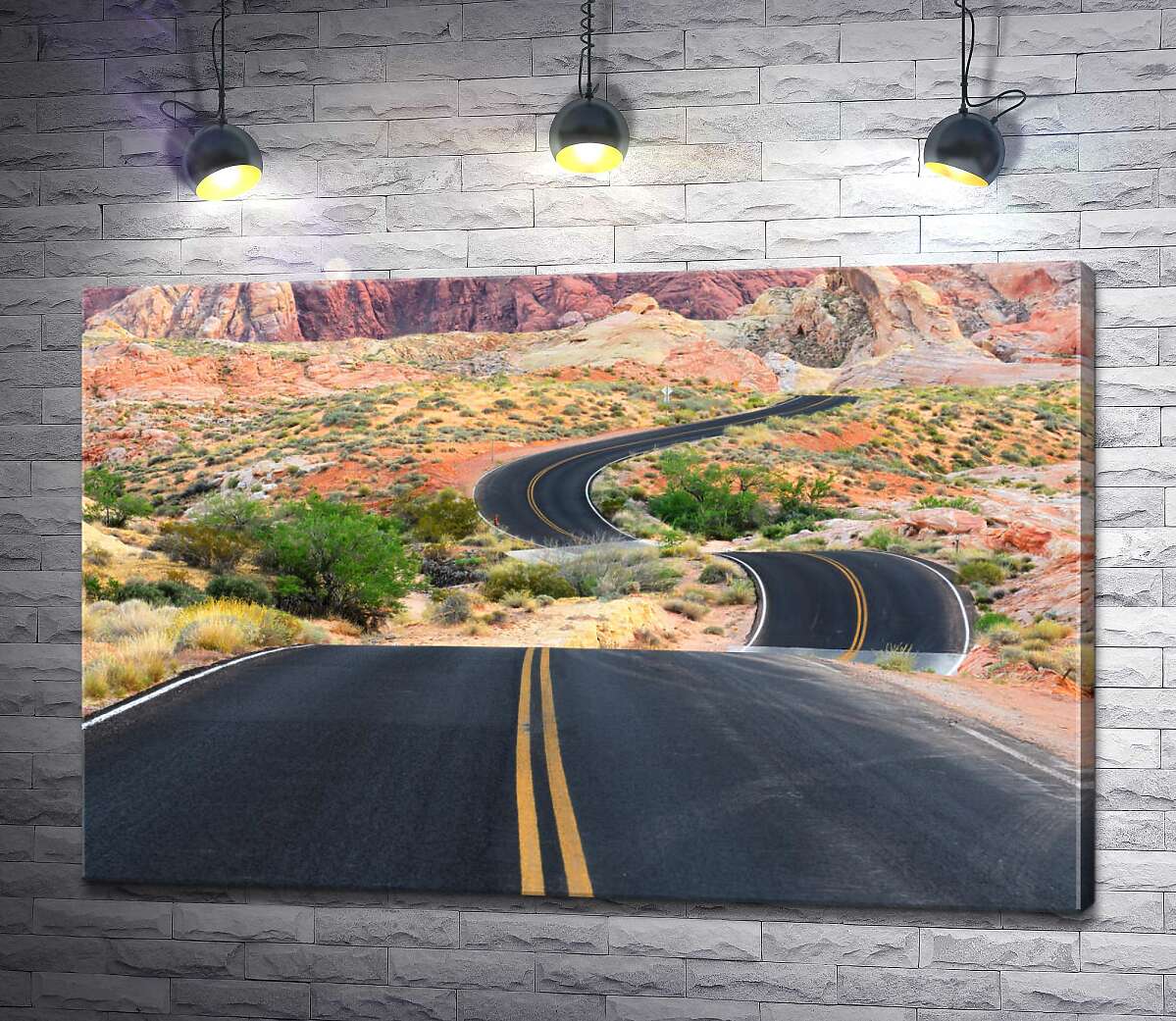 картина Черный серпантин дороги проходит через пустыню