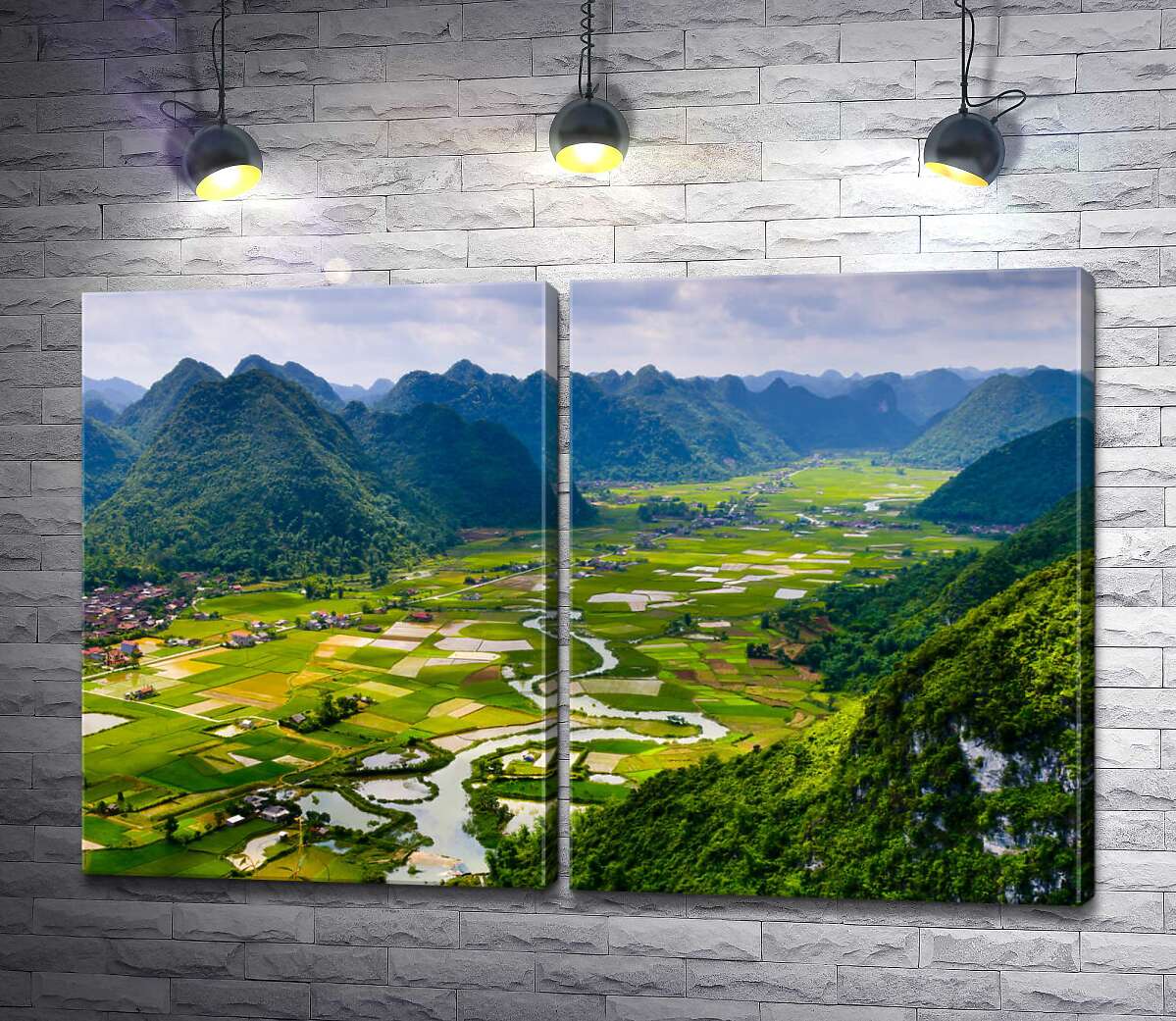 модульна картина Рисова долина Бак Сон (Bac Son) охороняється рядами зелених гір