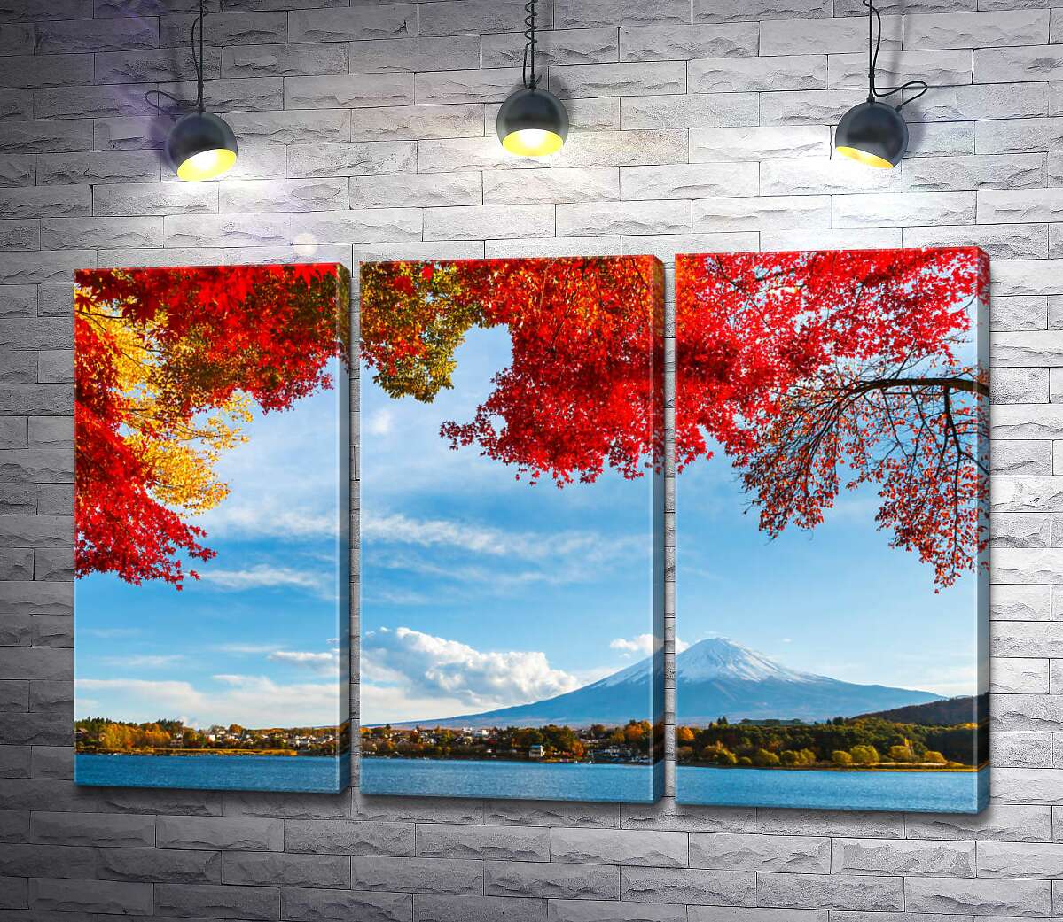 модульная картина Вид на гору Фудзи (Mount Fuji) из тени осенних деревьев (Модуль №2)