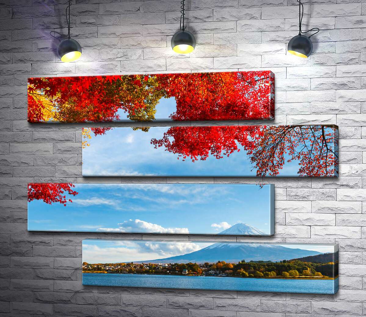 модульная картина Вид на гору Фудзи (Mount Fuji) из тени осенних деревьев (Модуль №23)