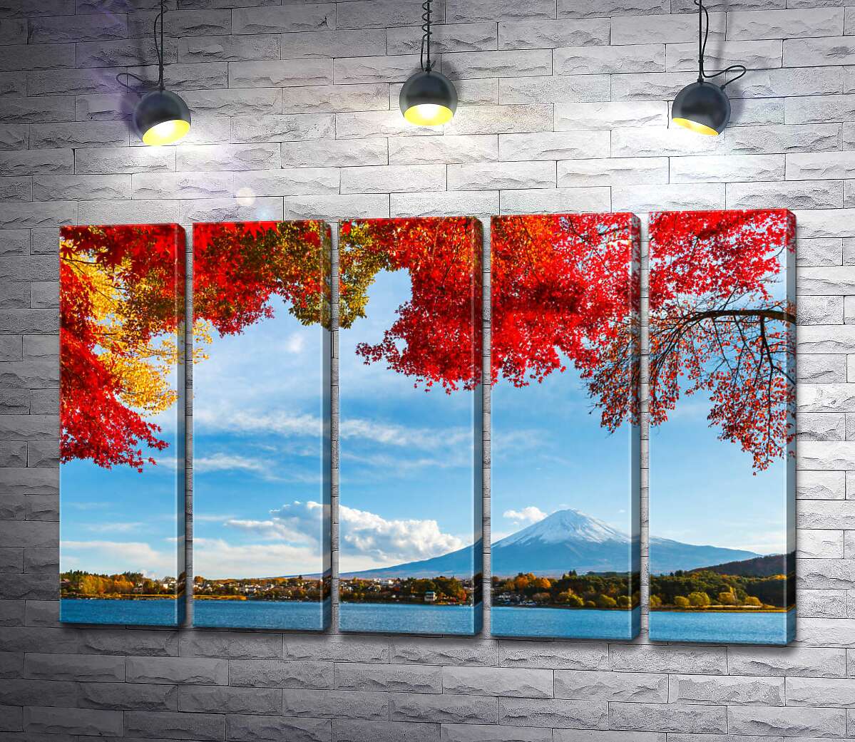 модульная картина Вид на гору Фудзи (Mount Fuji) из тени осенних деревьев (Модуль №26)