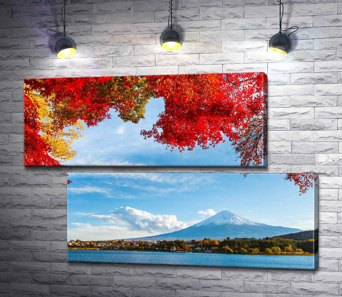модульная картина Вид на гору Фудзи (Mount Fuji) из тени осенних деревьев (Модуль №8)