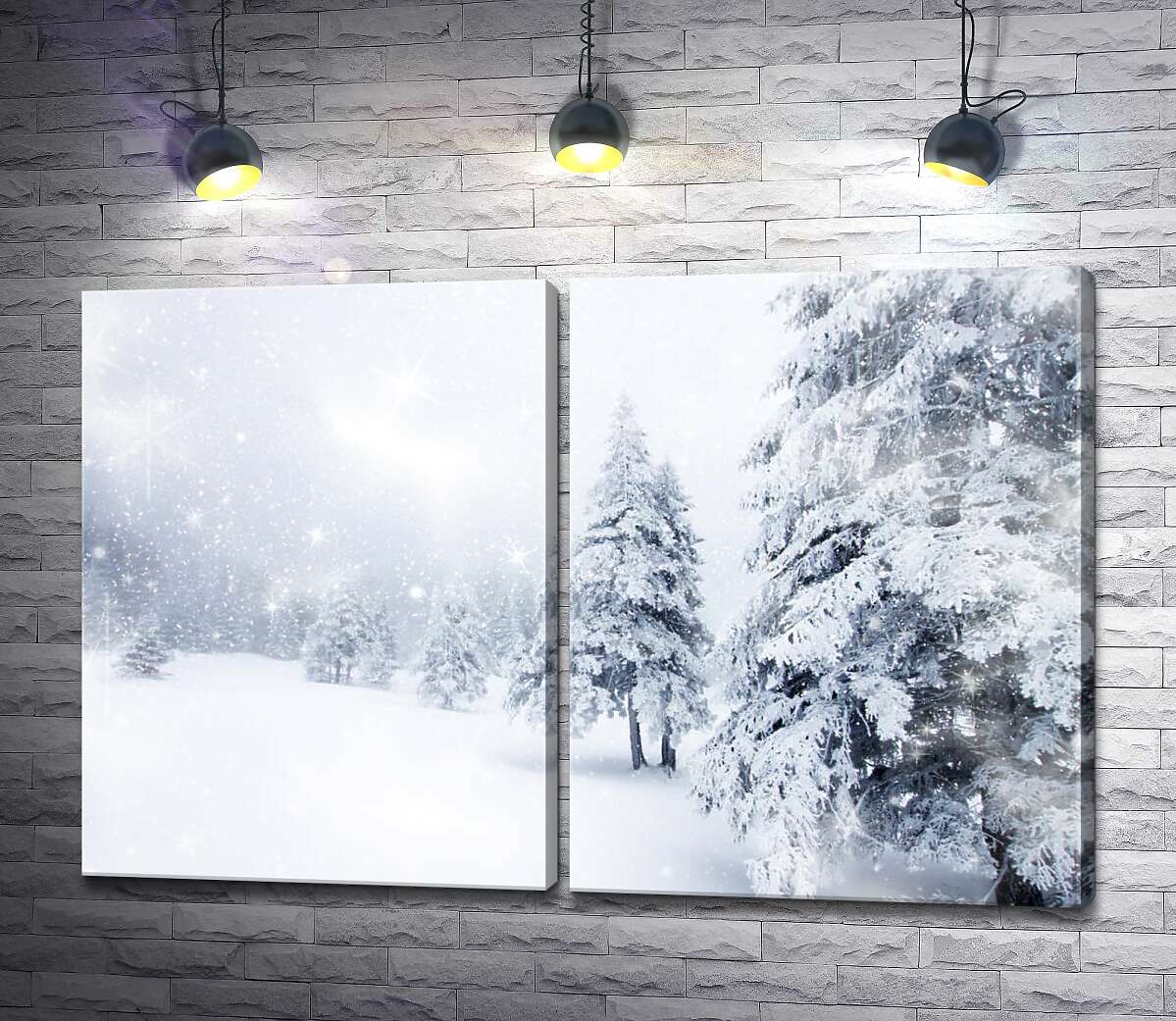 модульная картина Белые елки стоят среди снежной метели