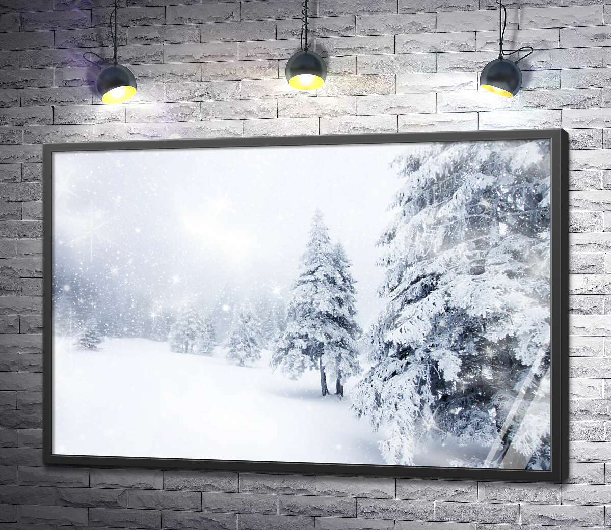 постер Белые елки стоят среди снежной метели