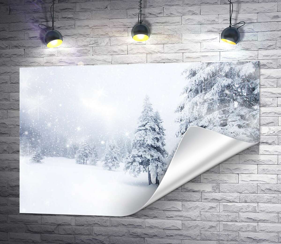 печать Белые елки стоят среди снежной метели