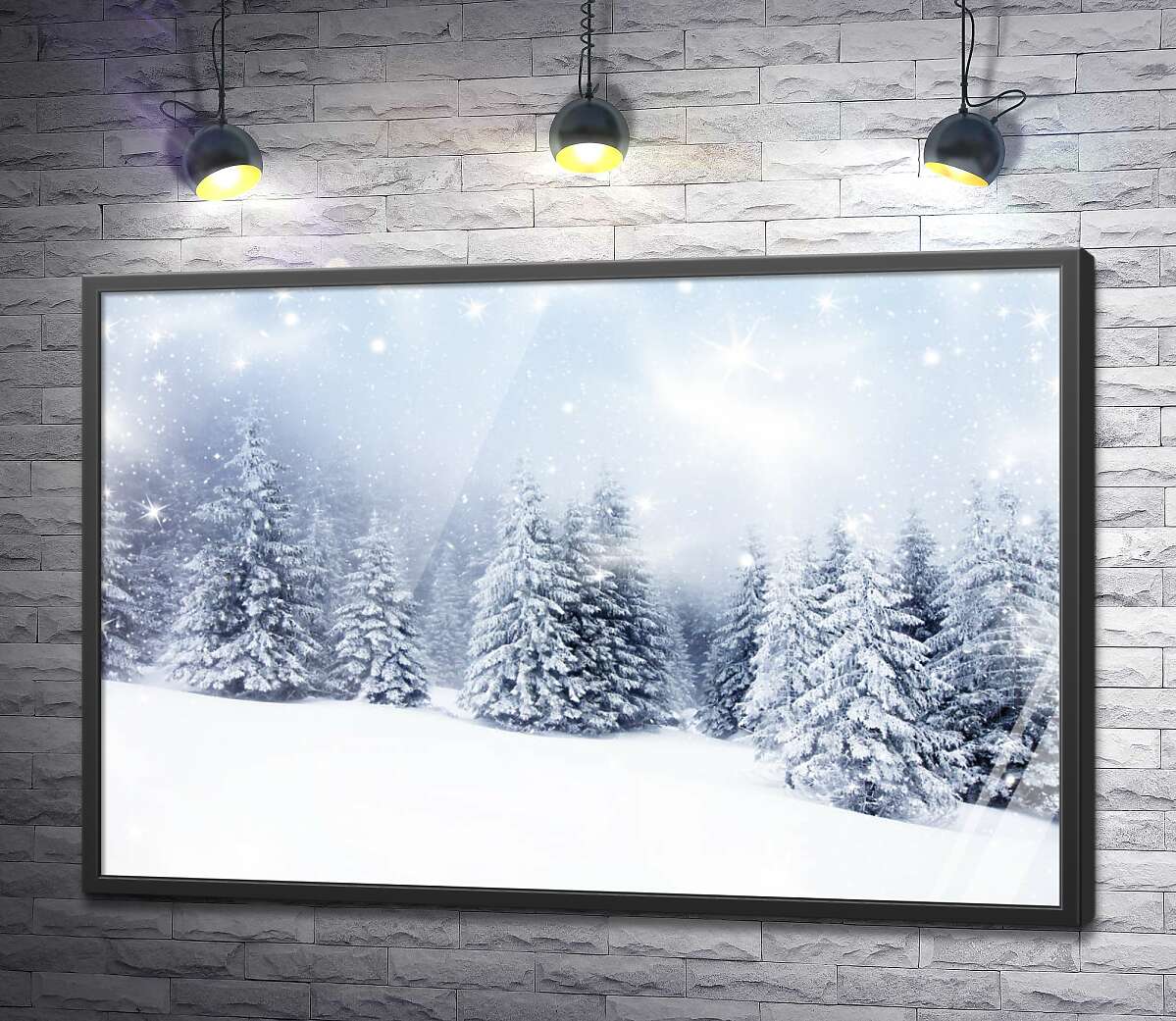 постер Снег белым покровом стелется между елок