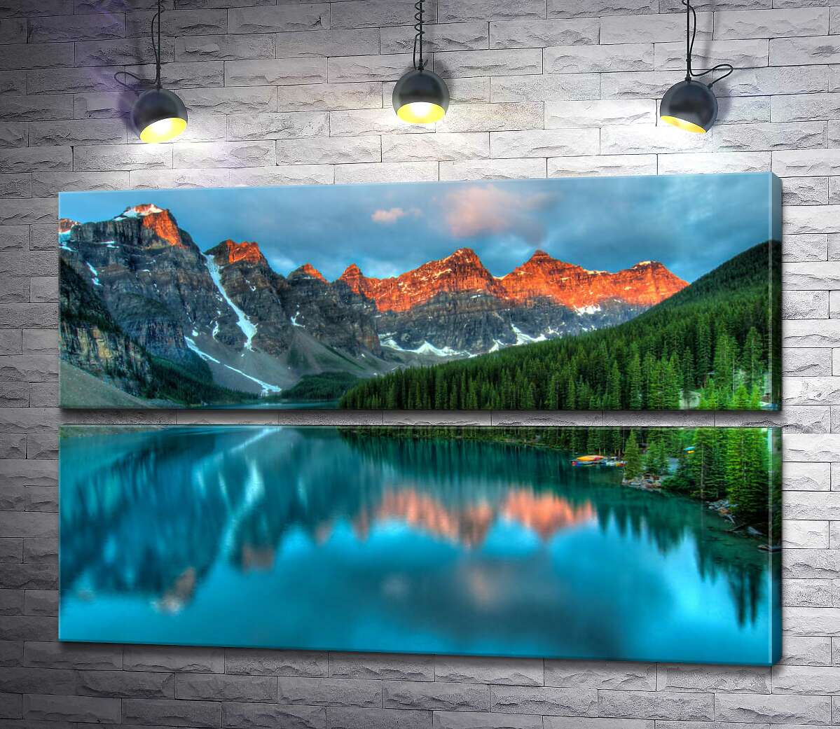 модульная картина Бирюзовые воды озера Морейн (Moraine Lake) окружены высокими горами (Модуль №7)