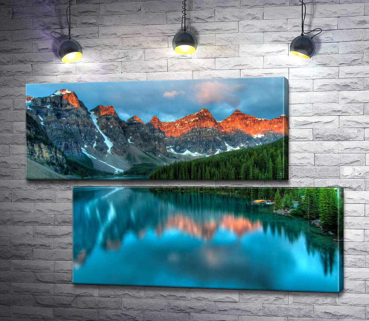 модульная картина Бирюзовые воды озера Морейн (Moraine Lake) окружены высокими горами (Модуль №8)