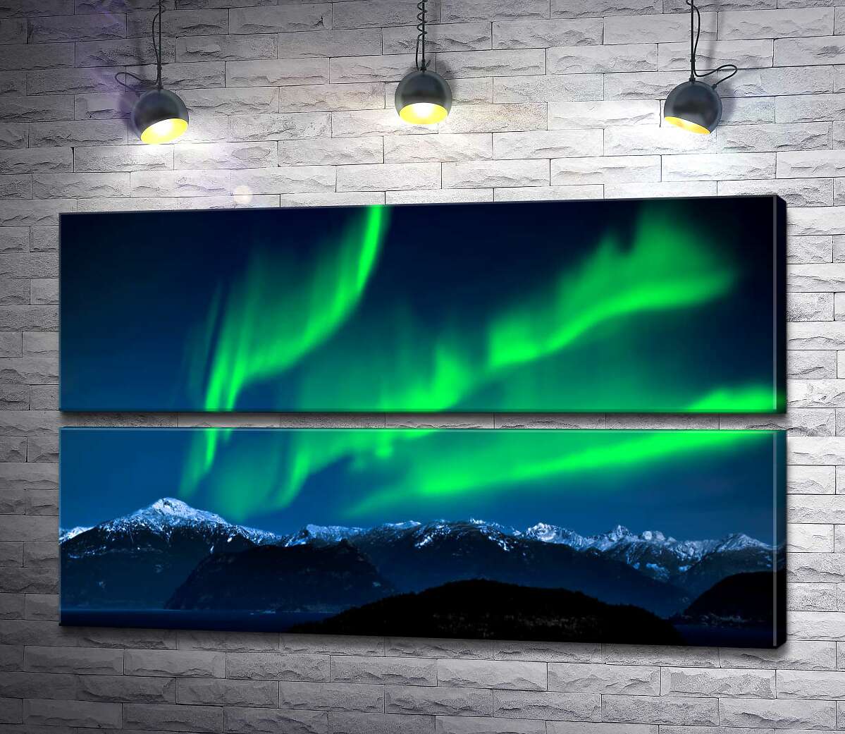 модульна картина Зелені хвилі полярного сяйва світяться над горами (Модуль №7)