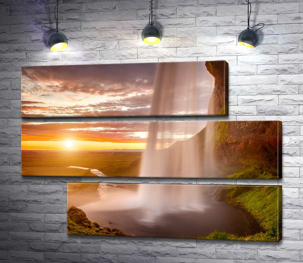 модульная картина Воды водопада Сельяландсфосс (Seljalandsfoss) в лучах солнца (Модуль №16)