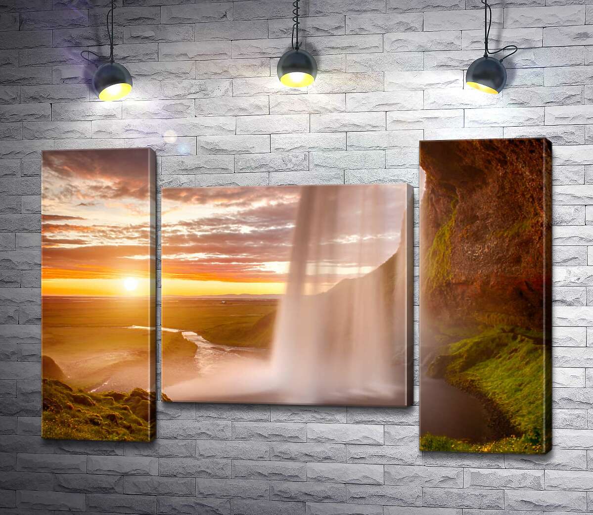 модульна картина Води водоспаду Сельяландсфосс (Seljalandsfoss) у променях сонця (Модуль №11)