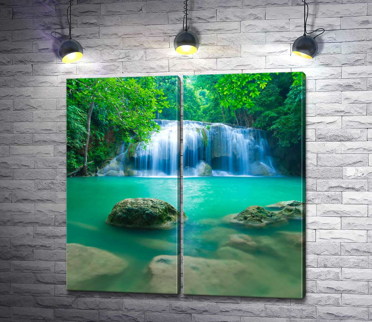 модульна картина Бірюзова вода водоспаду Ераван (Erawan falls)