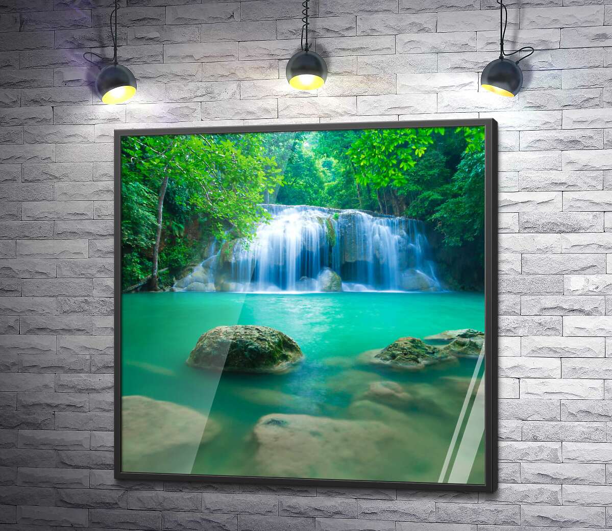 постер Бірюзова вода водоспаду Ераван (Erawan falls)