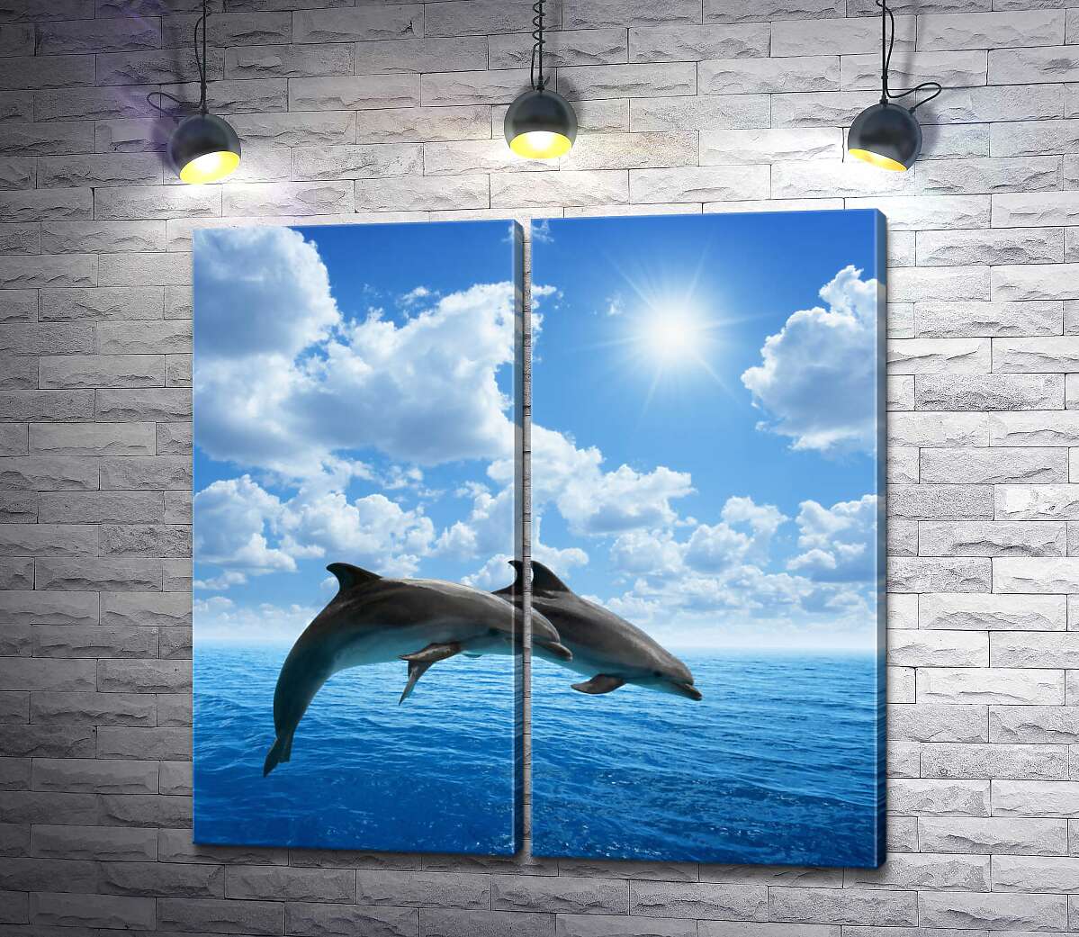 модульная картина Пара дельфинов парит над поверхностью океана