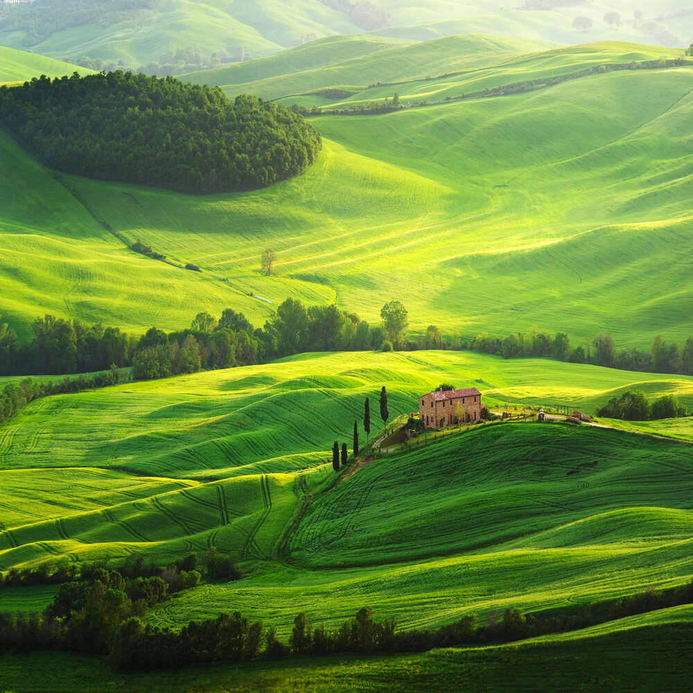 картина-постер Старинная вилла среди зеленых летних холмов